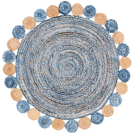 Safavieh 5 x 5 ft. Cape Cod Contemporary Round Hand Woven Rug; Blue & Beige CAP201C-5R